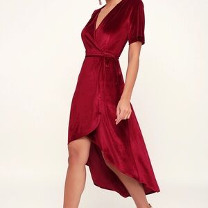 Lulu's Red Asymmetrical Wrap Dress for Wedding Guest